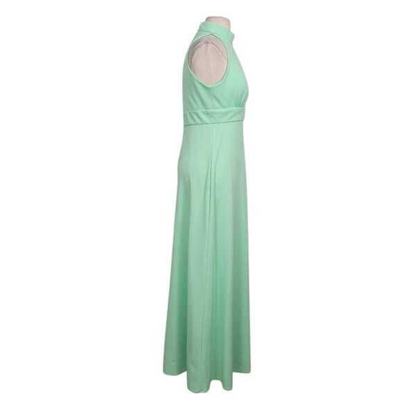 Vtg 1970s Pastel Mint Green Halter Maxi Gown Dress Sz Small Nylon Zipper Wedding - Picture 2 of 8